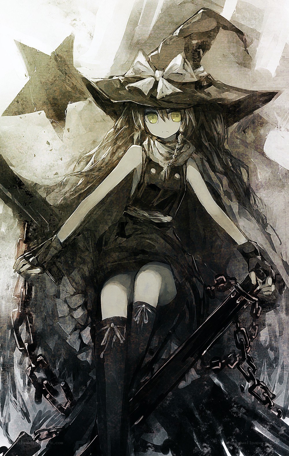 witch with chains and sword