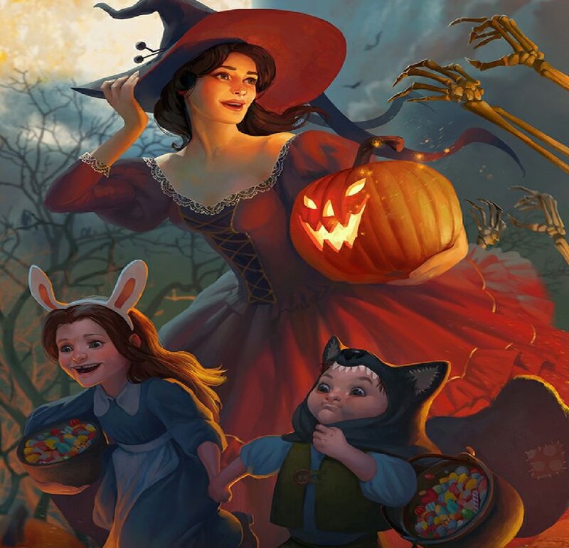 Witch with Children — Red