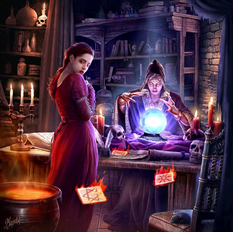 Witch with Crystal Ball — Purple