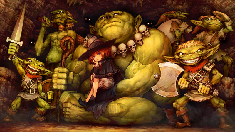 Witch with Goblin Creatures — Green