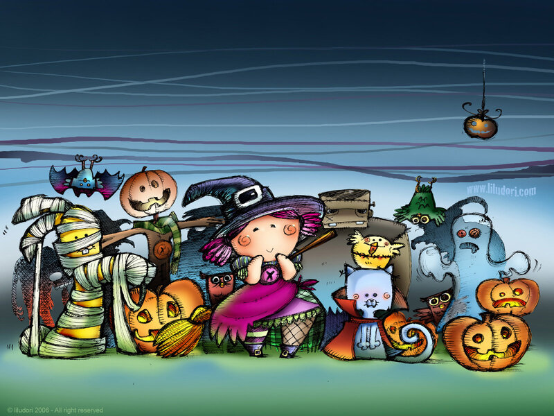 Witch with Halloween Characters