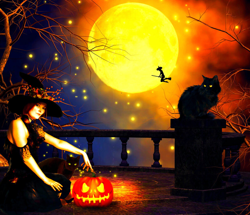 Witch with Jack-o-lantern