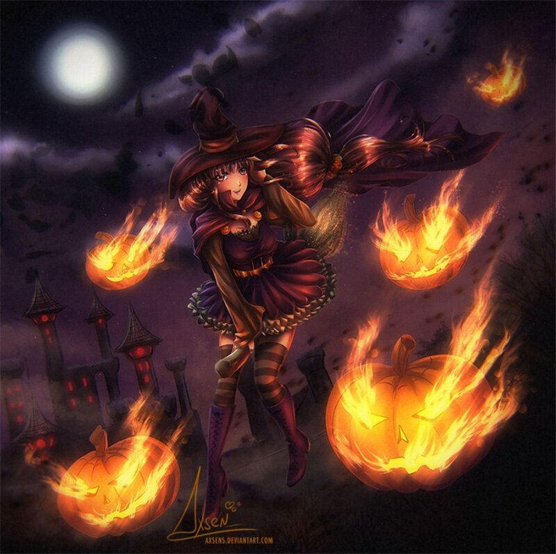 Witch with Jack-o'-lanterns — Purple
