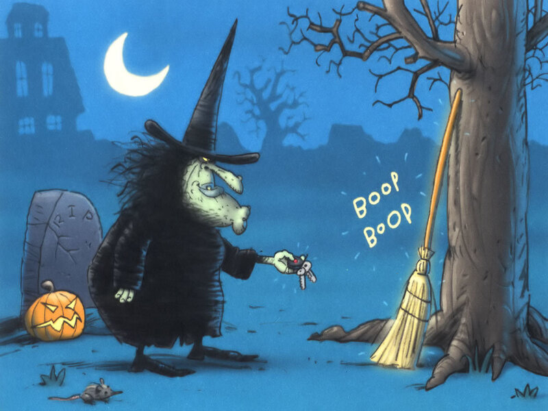 Witch with keys at night