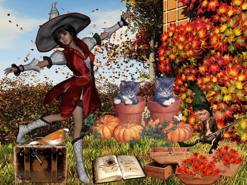 Witch with Kittens