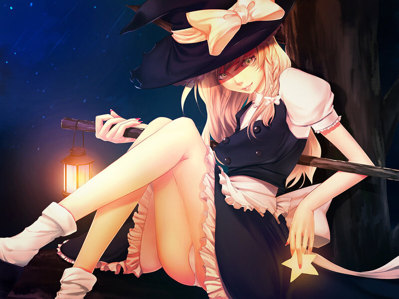 witch with lantern at night