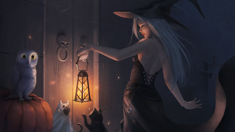 Witch with Lantern — Black