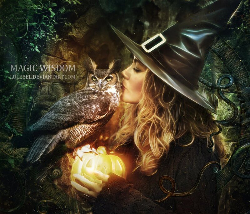 Witch with Owl and Pumpkin
