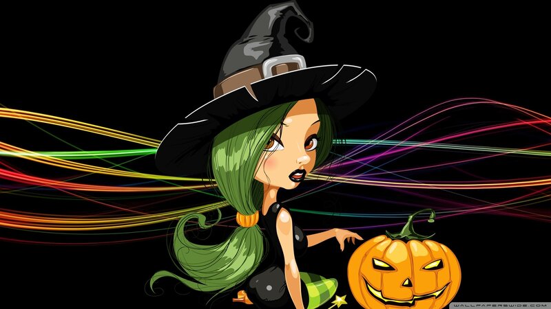 Witch with Pumpkin — Black, Playful