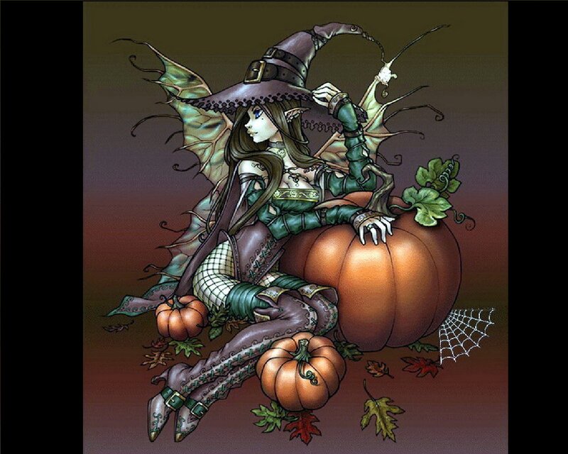 Witch with Pumpkin — Brown
