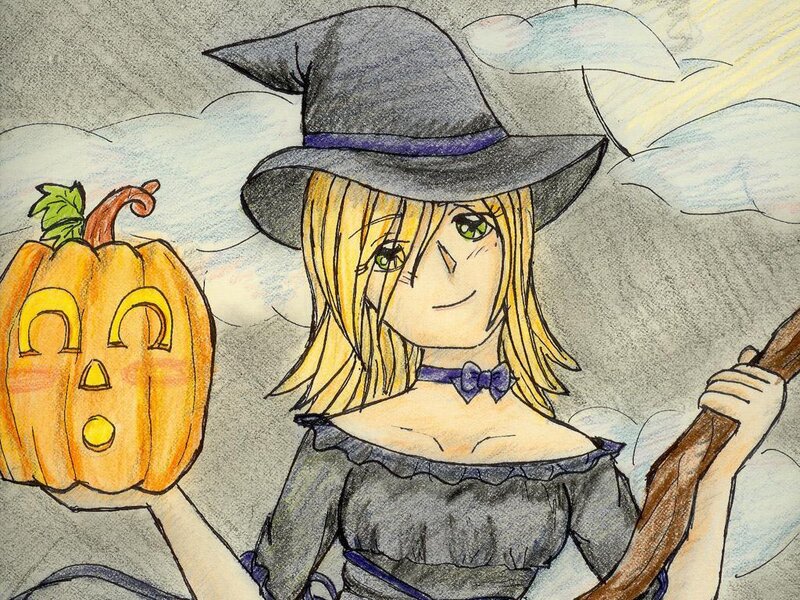 witch with pumpkin drawing
