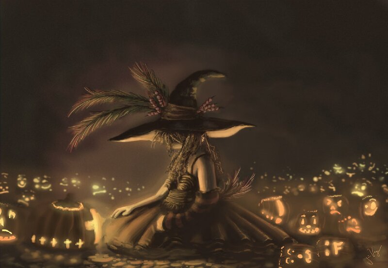 Witch with Pumpkin Lanterns