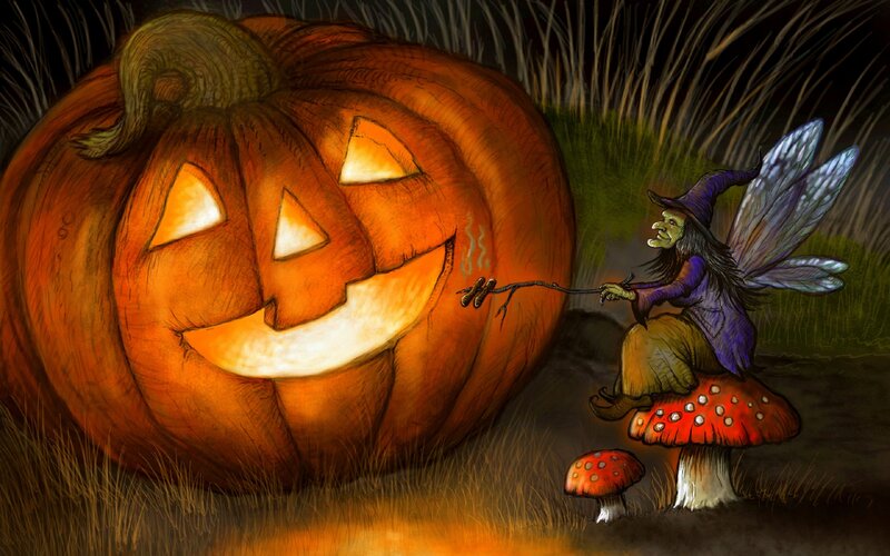 Witch with Pumpkin — Orange, Creepy