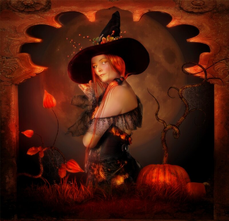 Witch with Pumpkin — Orange, Dramatic
