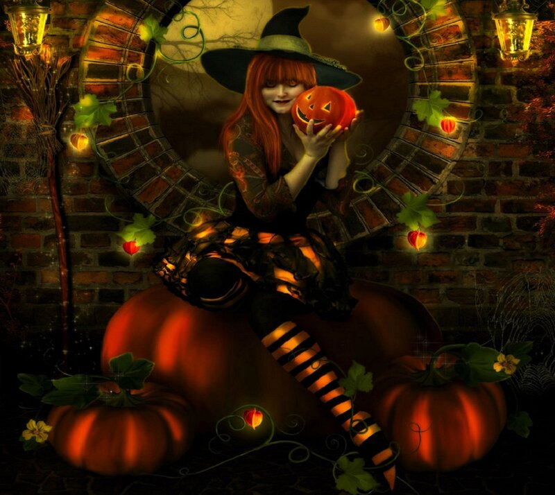 Witch with Pumpkin — Orange, Festive