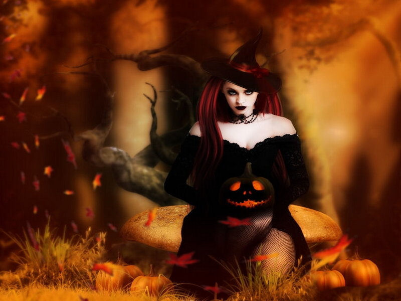 Witch with Pumpkin — Orange, Mysterious