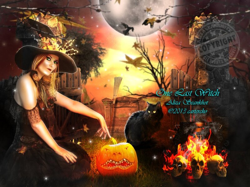 Witch with Pumpkin — Orange, Spooky, Night