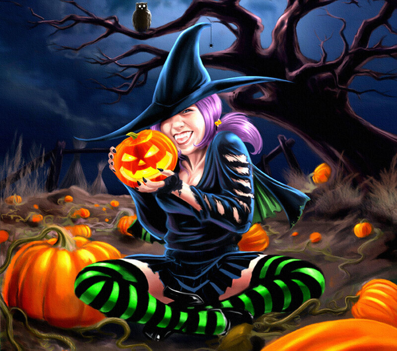 Witch with Pumpkin — Orange, Spooky
