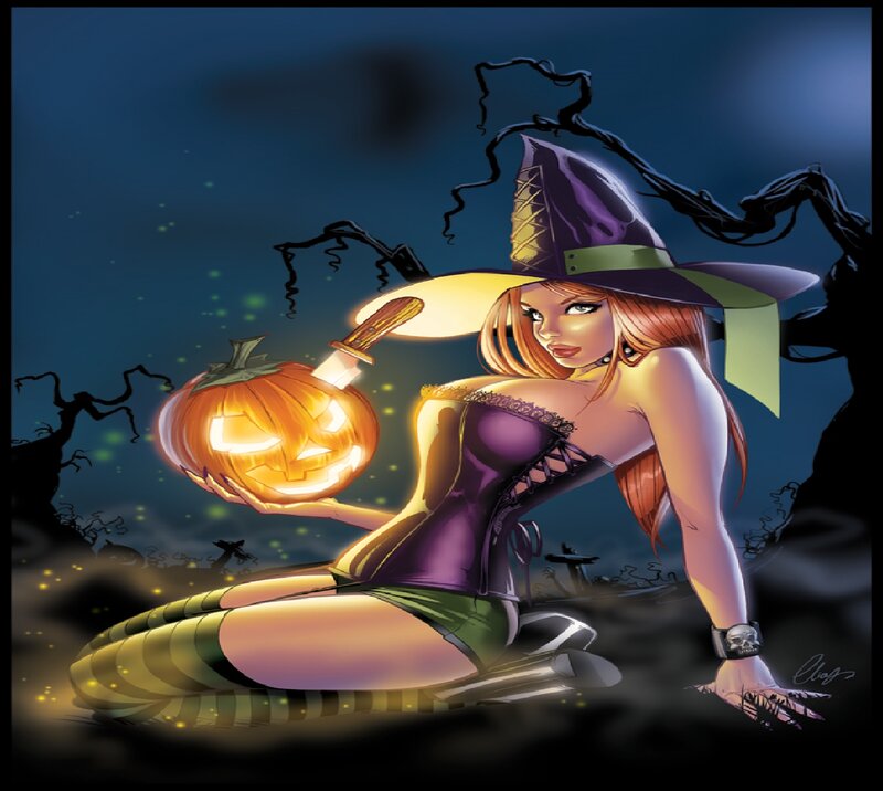 Witch with Pumpkin — Purple, Dramatic