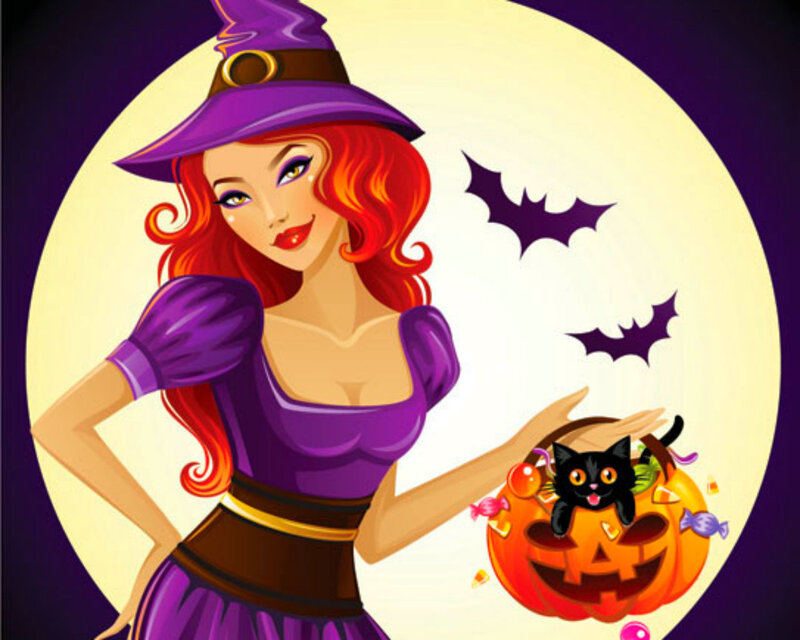 Witch with Pumpkin — Purple, Festive