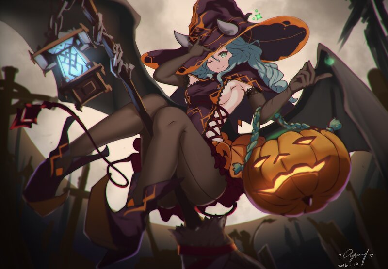 Witch with Pumpkin — Purple, Playful