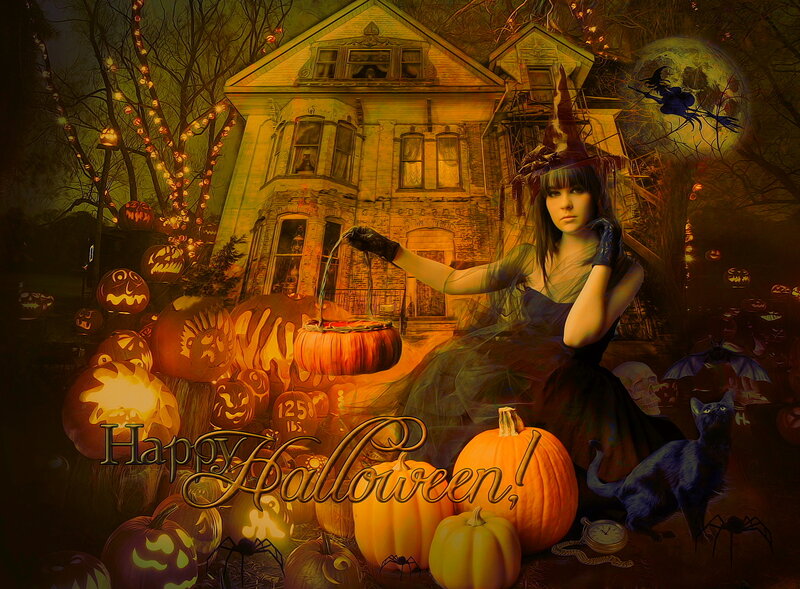 Witch with Pumpkins — Orange, Spooky