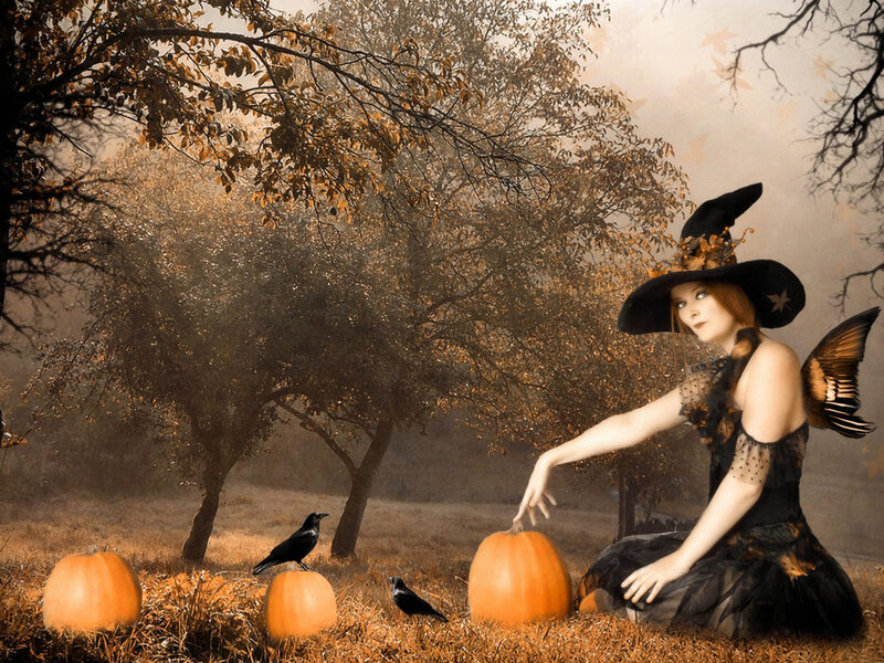 Witch with Pumpkins — Orange