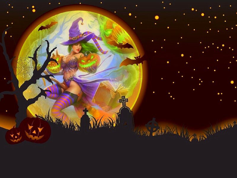 Witch with Pumpkins — Purple, Spooky