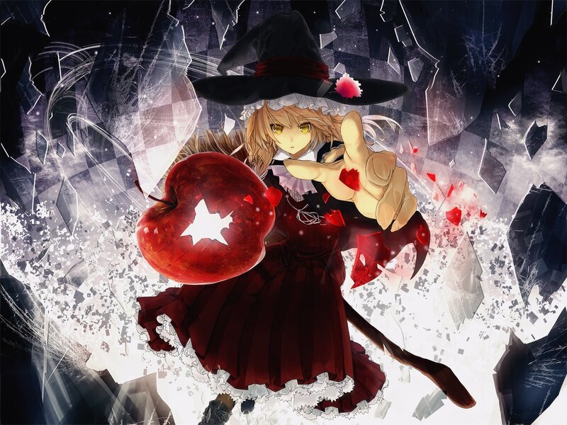 witch with red apple