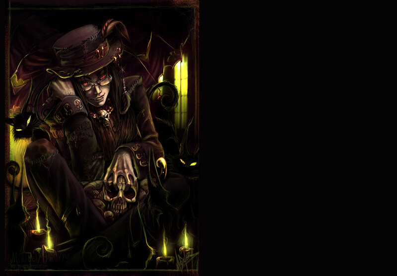 Witch with Skull and Cat