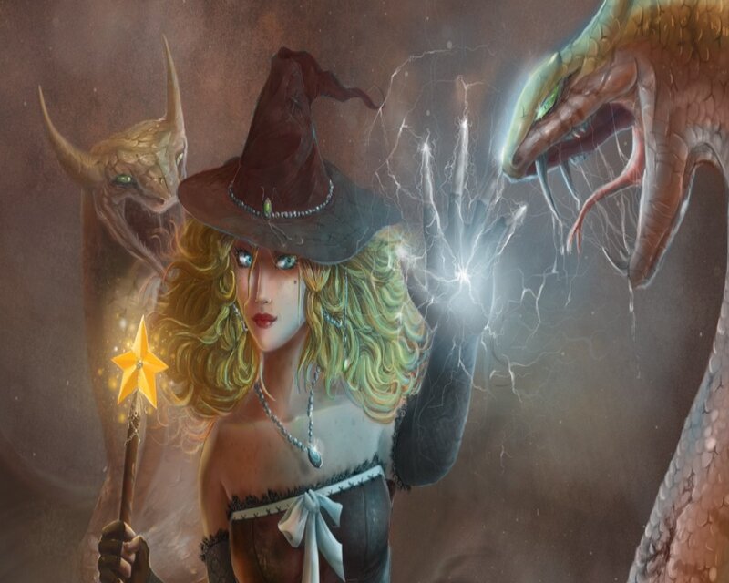 Witch with Wand and Snakes