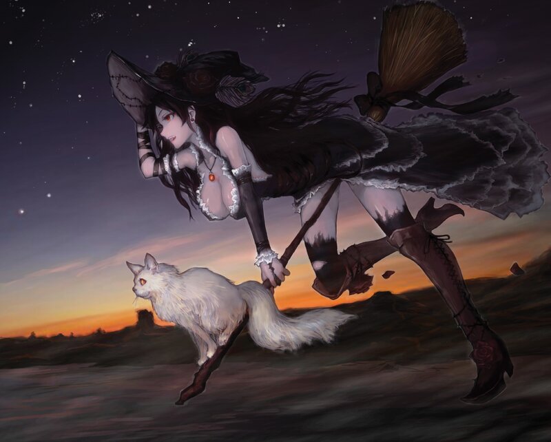 Witch with White Cat
