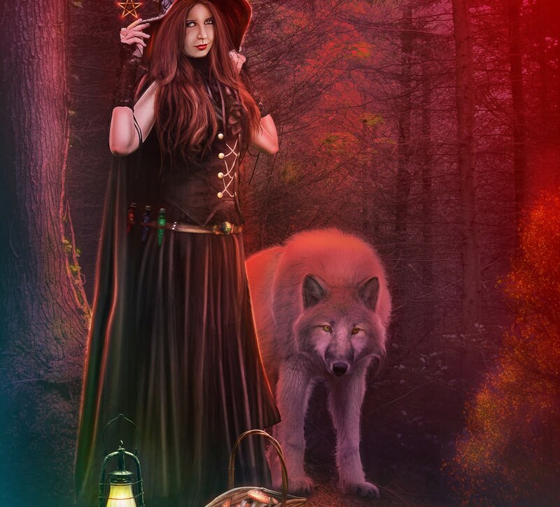 Witch with Wolf — Red