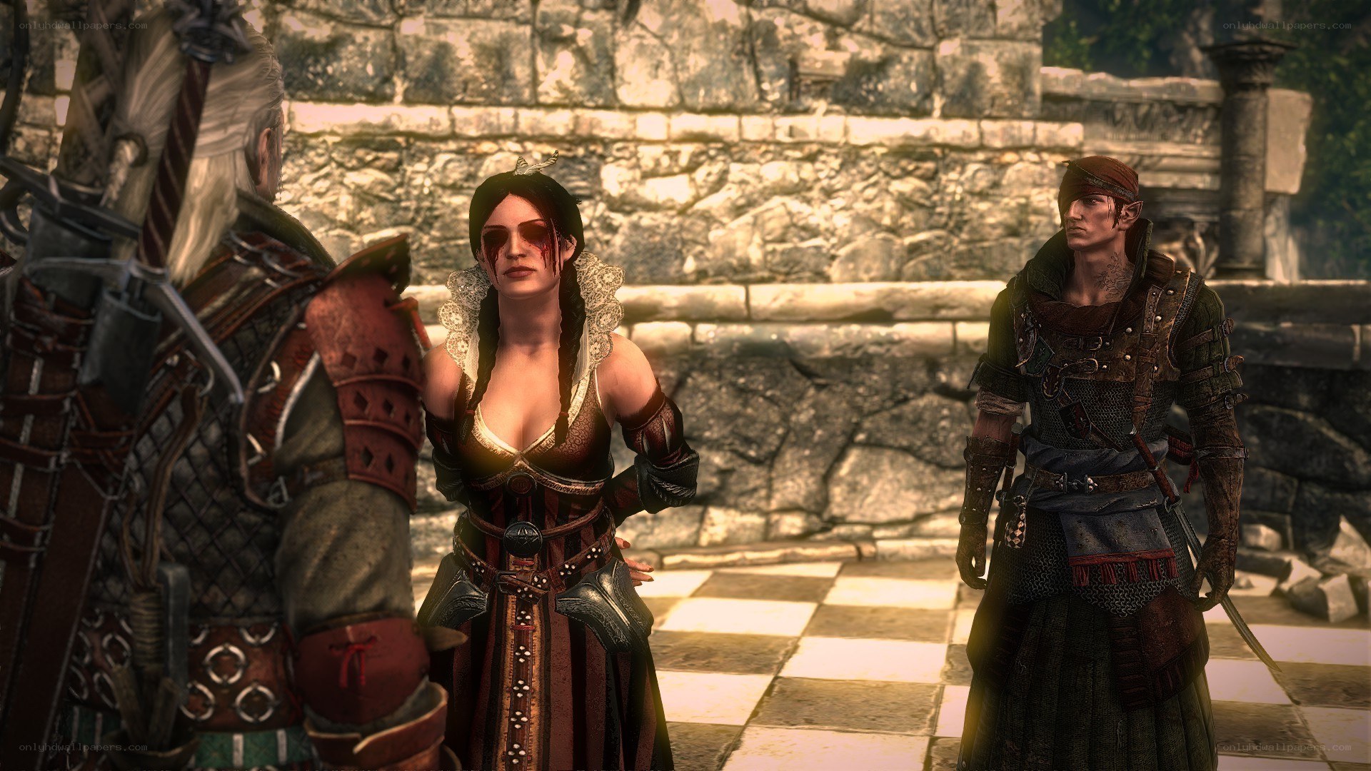 witcher characters in courtyard