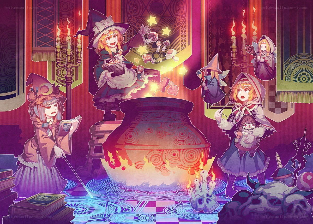 Witches brewing a magical potion