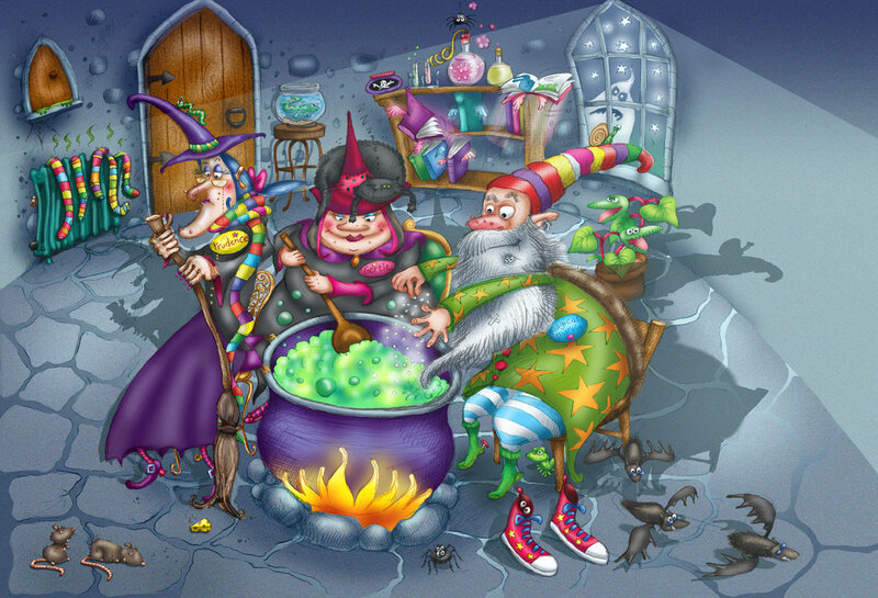 Witches brewing a potion
