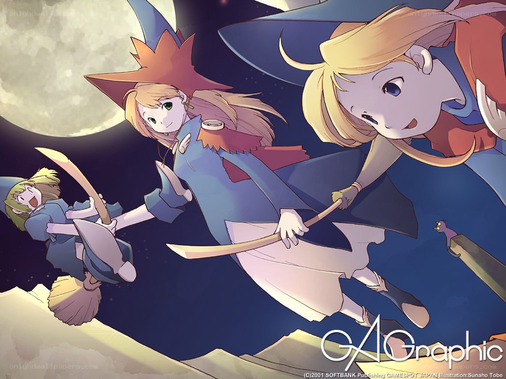 Witches flying on broomsticks