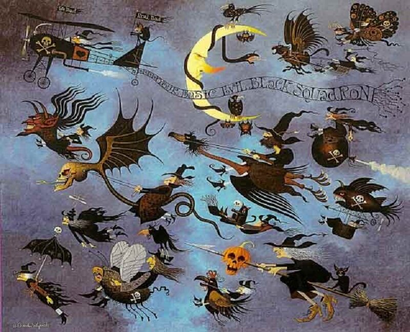 Witches Flying on Broomsticks — Purple