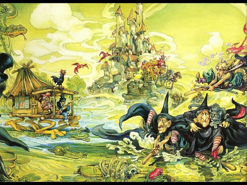 Witches Flying on Broomsticks — Yellow, Chaotic