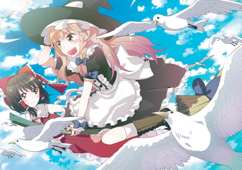 Witches flying with seagulls