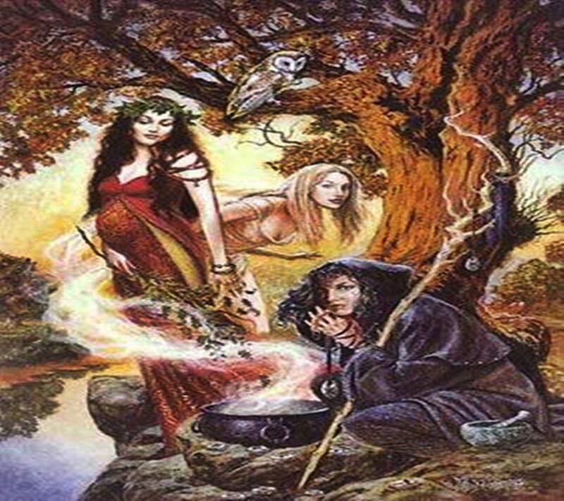 Witches in a forest ritual