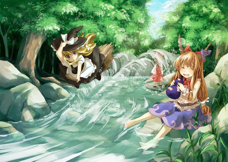 Witches in a forest stream
