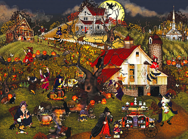 Witches in a Halloween Village