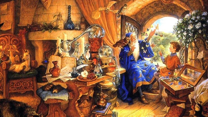 Wizard and boy in a study