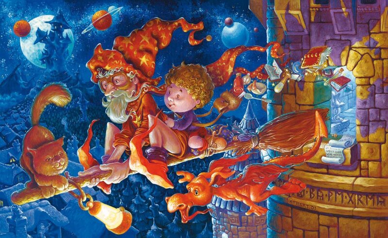 Wizard and Child on Broom