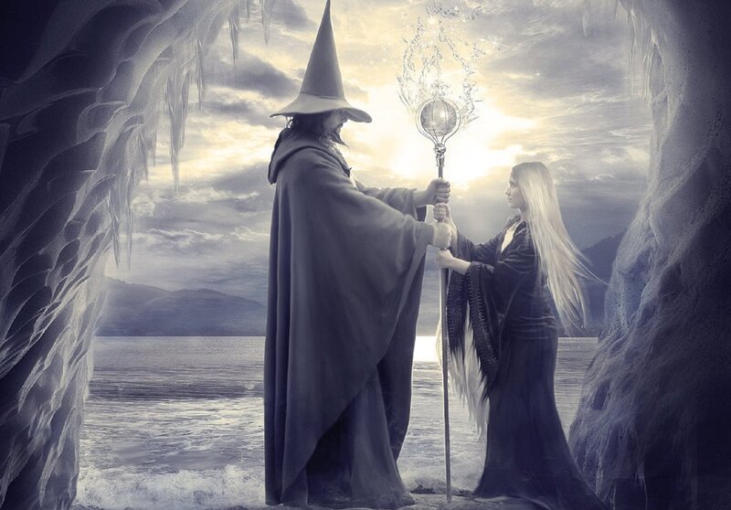 Wizard and Girl Holding Staff
