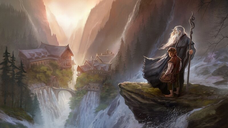 Wizard and Hobbit on Cliff