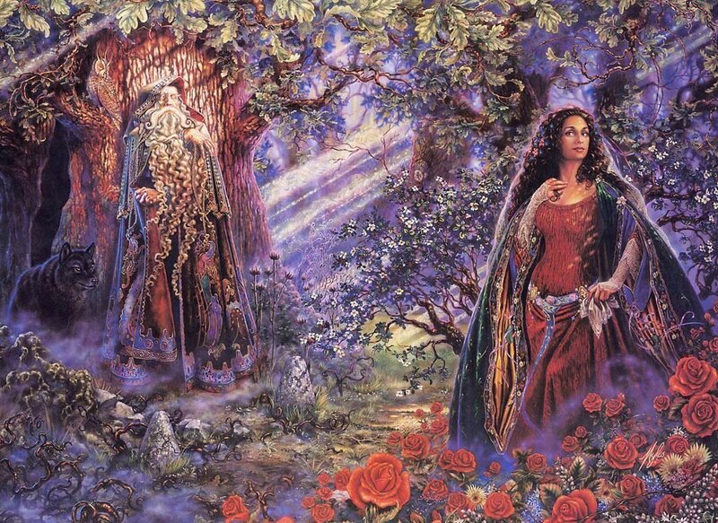 Wizard and woman in a mystical forest