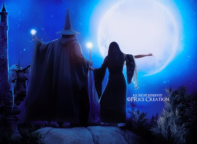 Wizard and Woman on Cliff