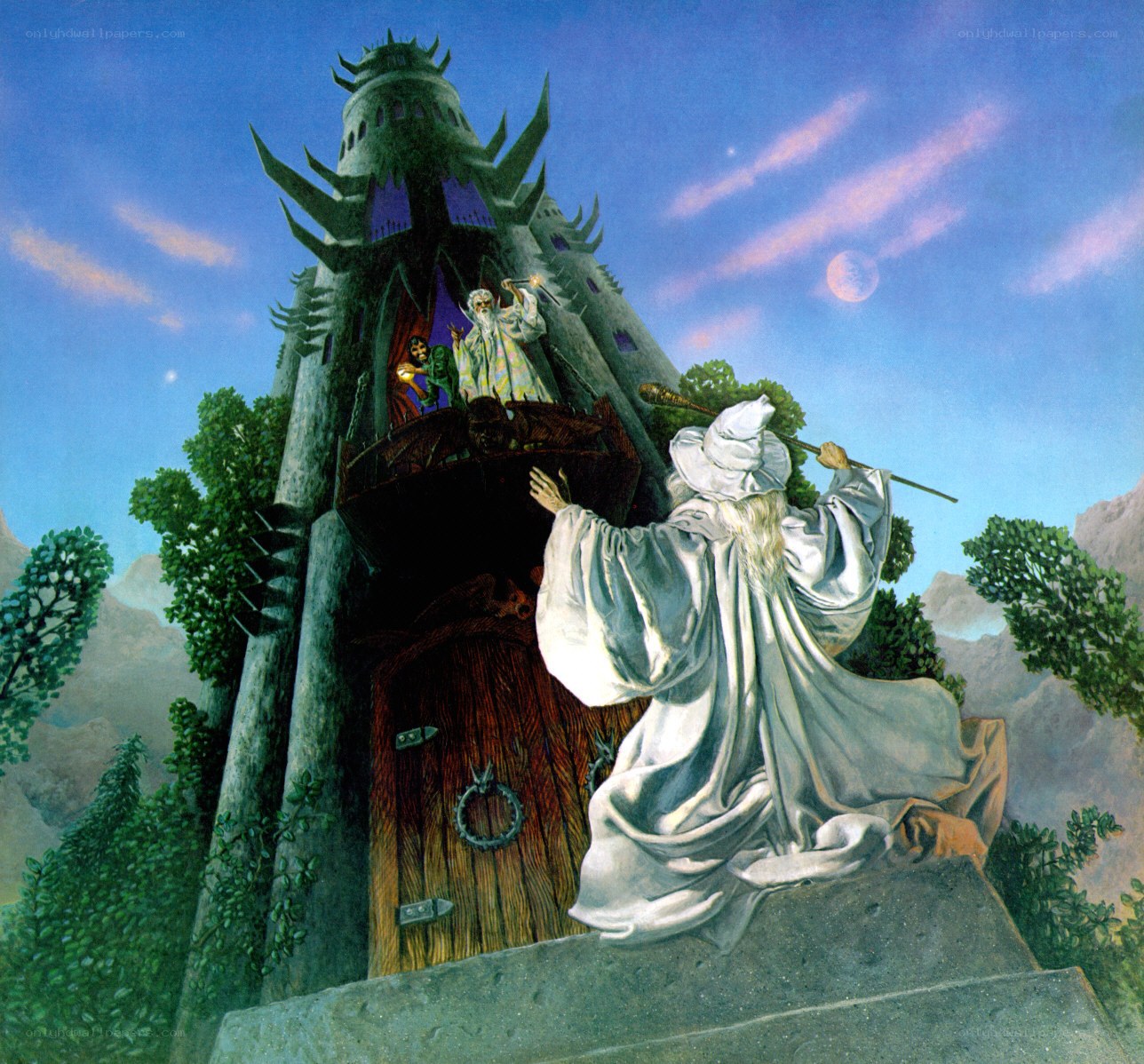 Wizard at a tower entrance